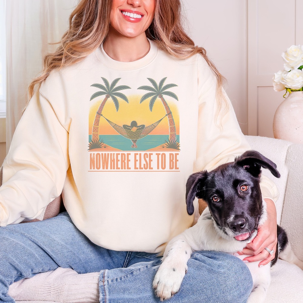 Nowhere Else to Be Hammock Sunset Palm Trees Sweatshirt